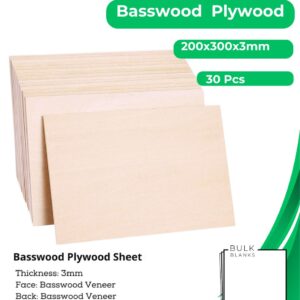 Basswood Plywood Sheets 200x300x3mm 30pcs