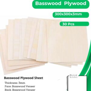 Bulk Blanks- Basswood Plywood 3mm Sheets 300x300 for Laser Engraving and Cutting 30 Pcs