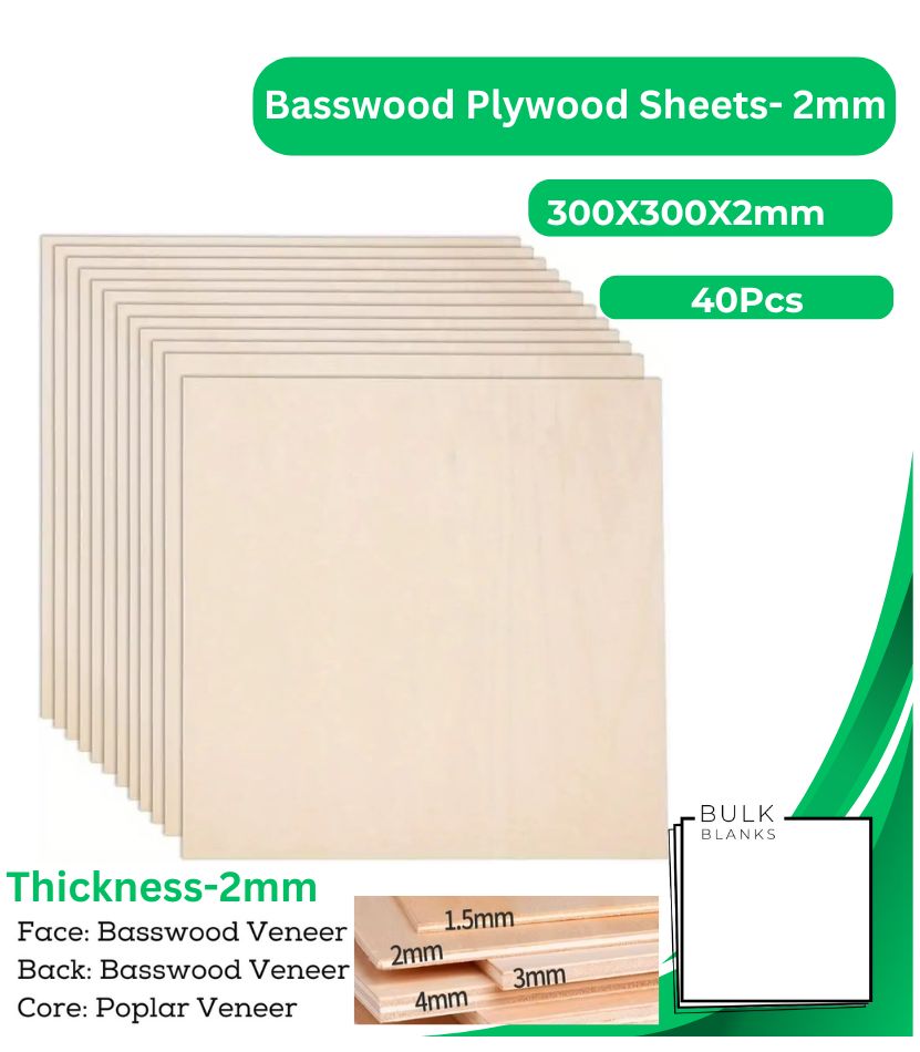 Basswood Plywood Sheets 300x300x2mm 30pcs (2mm thickness)