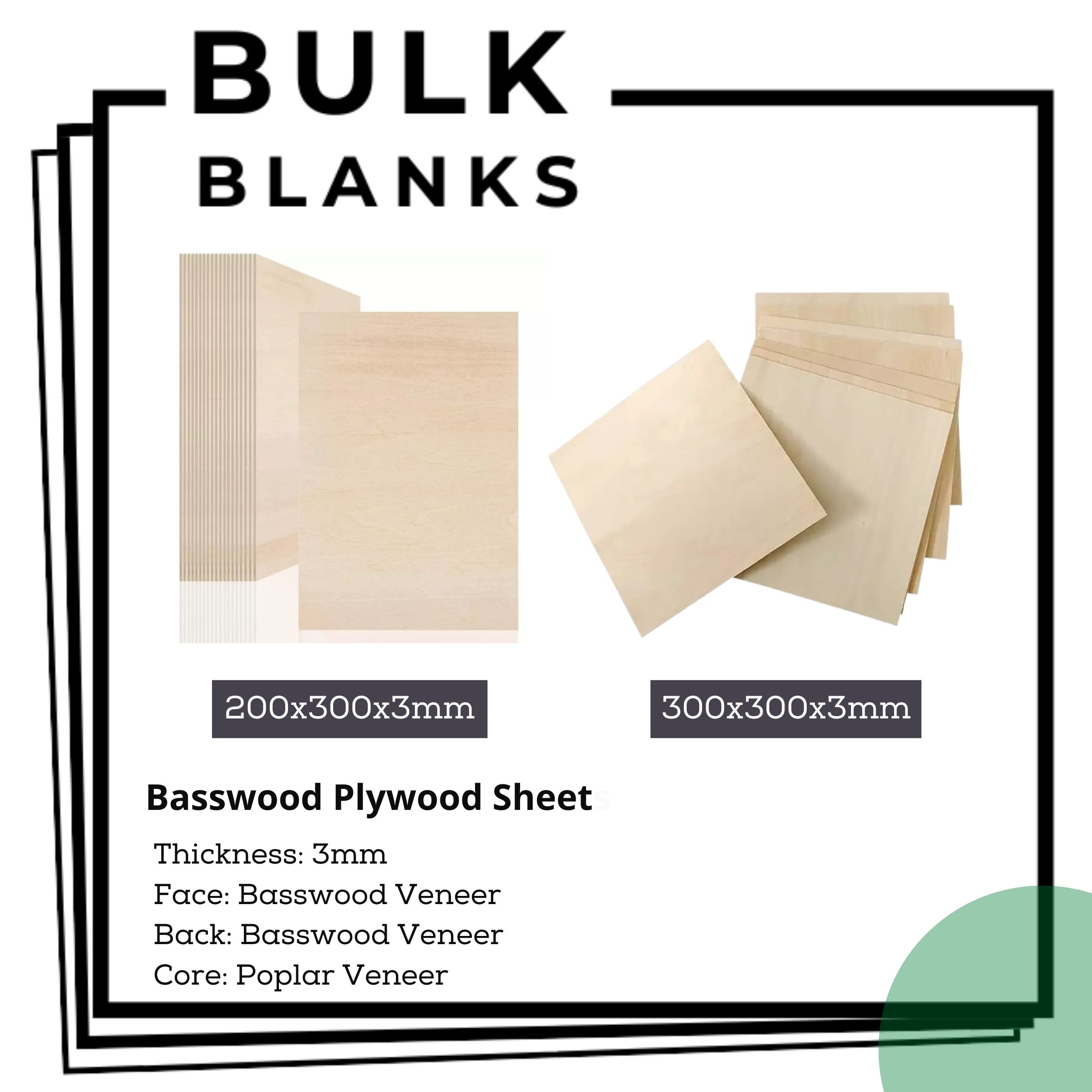 Bulk Blanks- Basswood Plywood 3mm Sheets 300x300 for Laser Engraving and Cutting 30 Pcs - Image 2